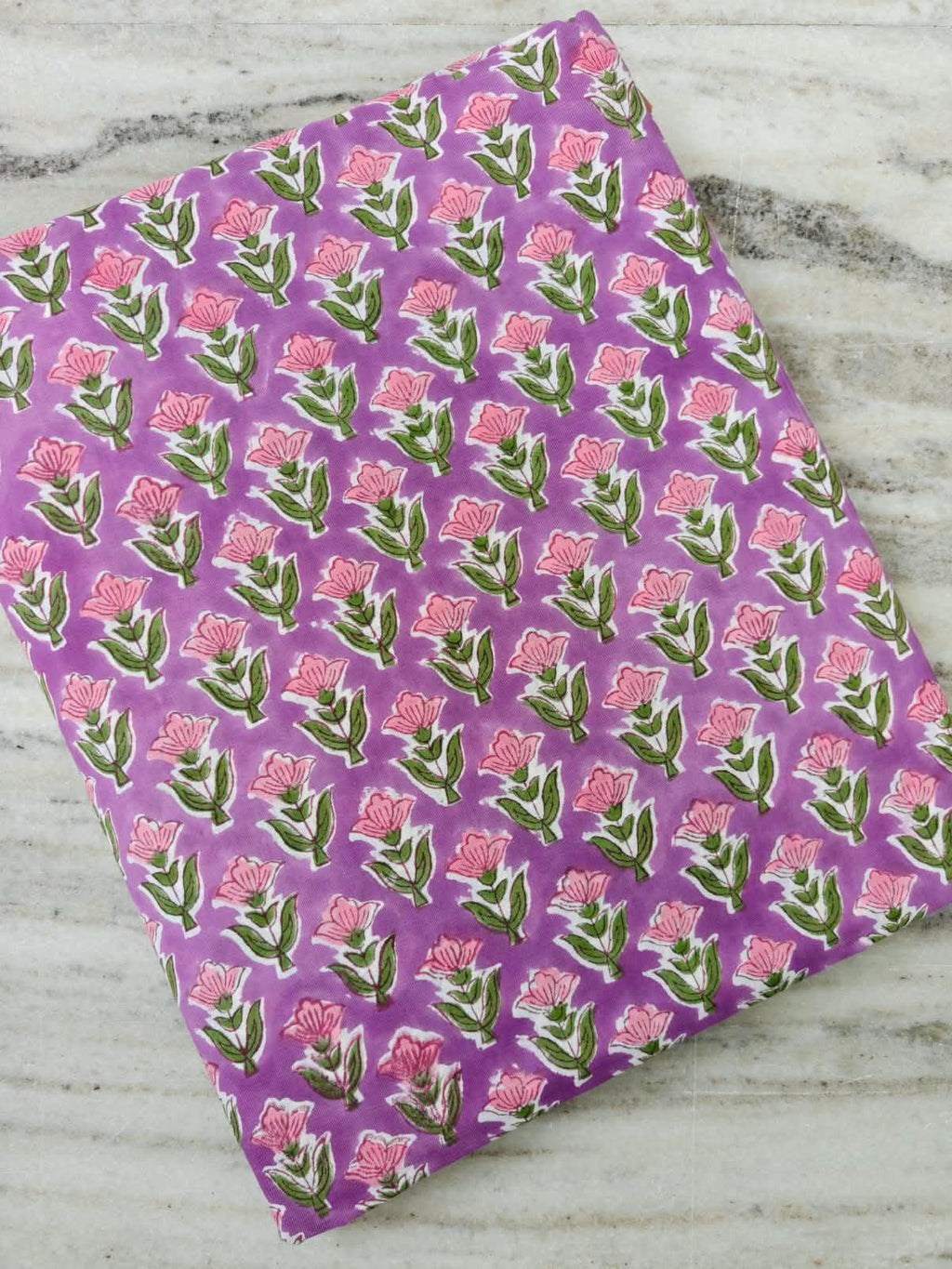 Floral 100% Cotton Indian Hand Block Print Purple Floral Cotton Fabric, Green Home Decor Fabric, Quilting & Sewing Loose Running Fabric
