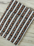Black & White Floral Stripe Cotton Fabric | Orange Flower Print | Block Print Fabric | Indian Cotton Textile | Sewing Quilting Fabric