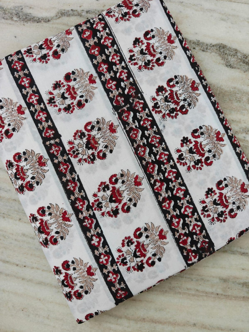 100% Cotton Floral Fabric, Red Black Beige Print on Off White, Floral Indian Floral Stripe Fabric, Cotton Dressmaking Fabric, Running Napkin