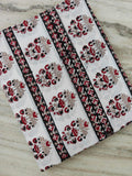 100% Cotton Floral Fabric, Red Black Beige Print on Off White, Floral Indian Floral Stripe Fabric, Cotton Dressmaking Fabric, Running Napkin