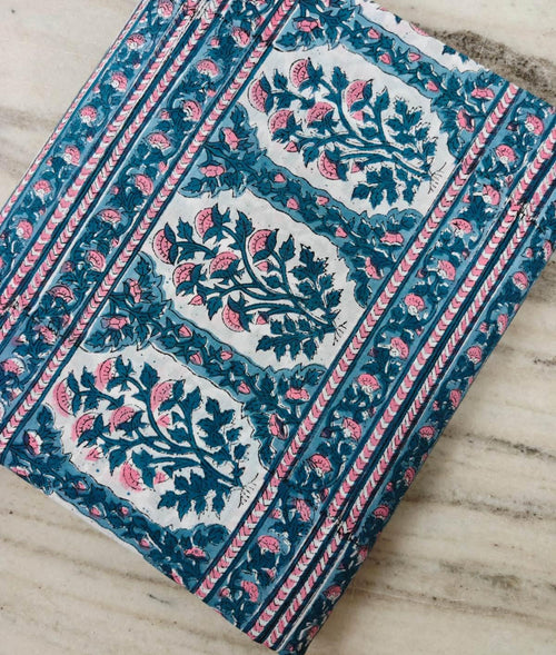 100% Cotton Floral Fabric, Blue Pink Block Print Fabric, Indian Cotton Textile, Floral Stripe Fabric, Dressmaking Sewing Fabric, Napkins