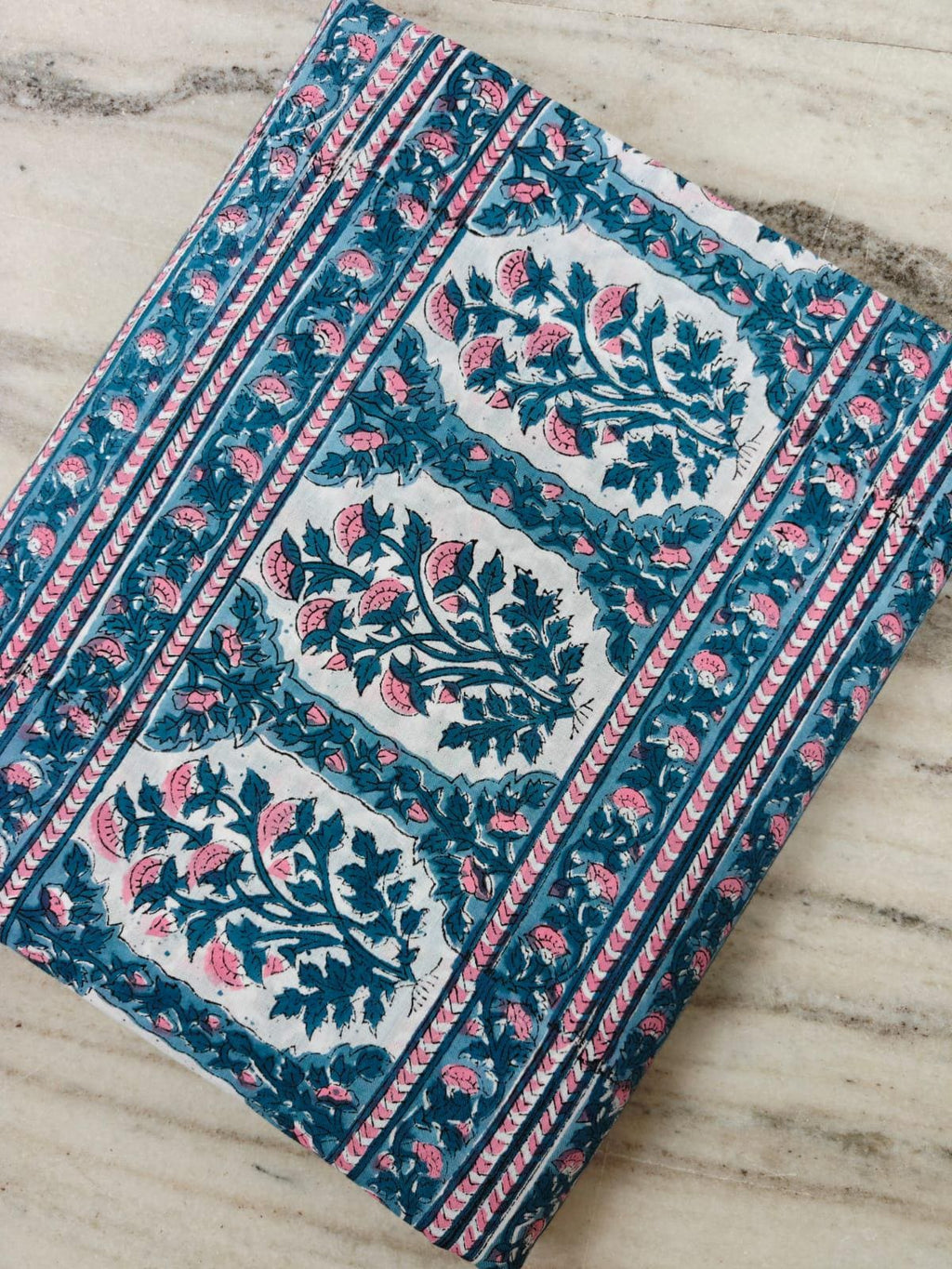 100% Cotton Floral Fabric, Blue Pink Block Print Fabric, Indian Cotton Textile, Floral Stripe Fabric, Dressmaking Sewing Fabric, Napkins