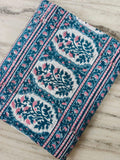 100% Cotton Floral Fabric, Blue Pink Block Print Fabric, Indian Cotton Textile, Floral Stripe Fabric, Dressmaking Sewing Fabric, Napkins