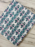 White Cotton Fabric with Teal & Pink Floral Vine Print | Indian Cotton Fabric | Floral Block Print Textile | Sewing  Dressmaking Fabric