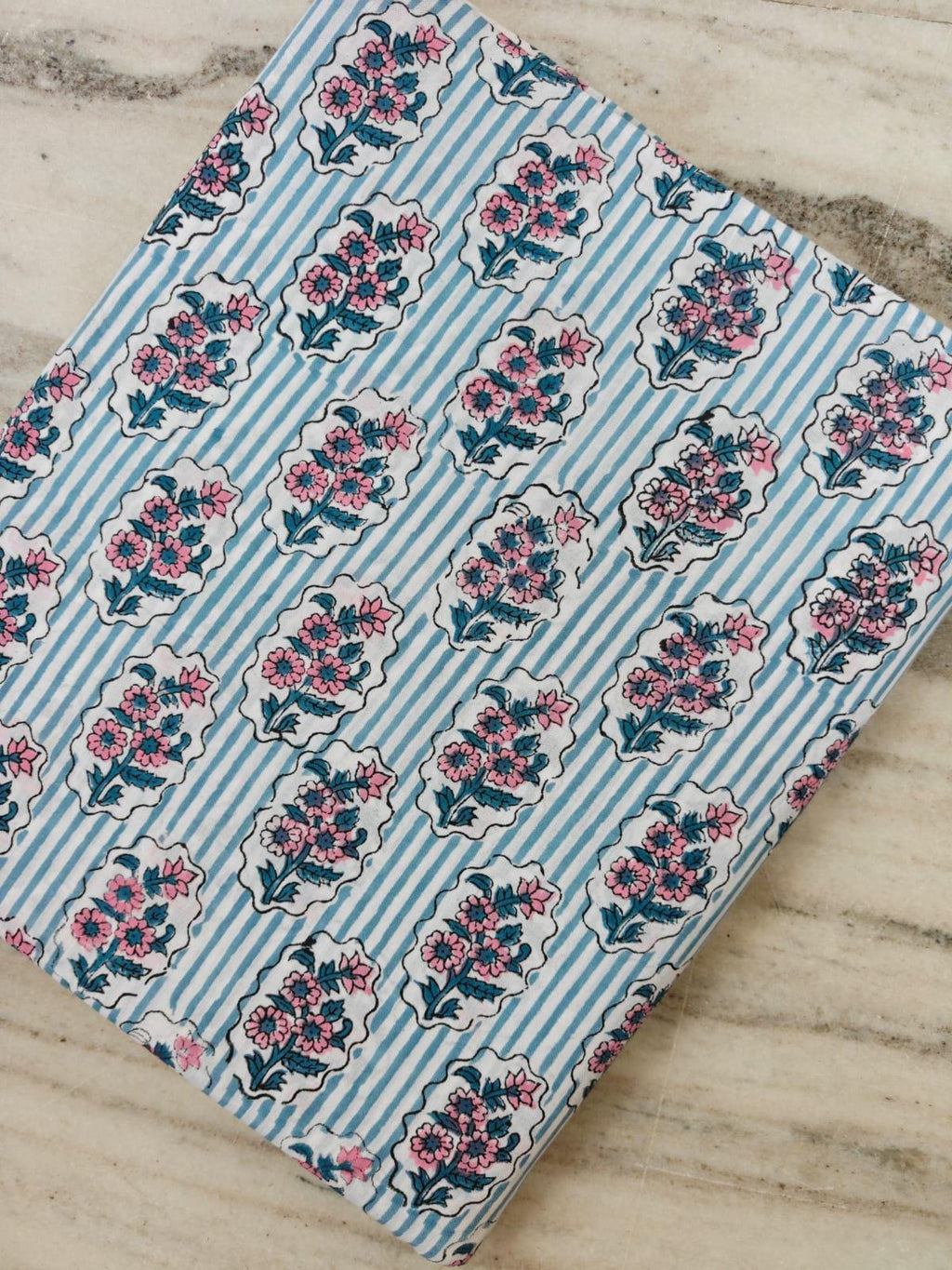 Blue Floral Cotton Fabric | Pink Flower Print Fabric | Striped Cotton Fabric | Indian Block Print Fabric | Quilting & Sewing Fabric