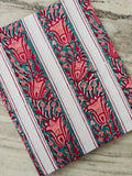 Teal Floral Cotton Fabric | Pink Tulip Block Print Fabric | Indian Cotton Textile | Striped Floral Fabric | Sewing & Quilting Fabric