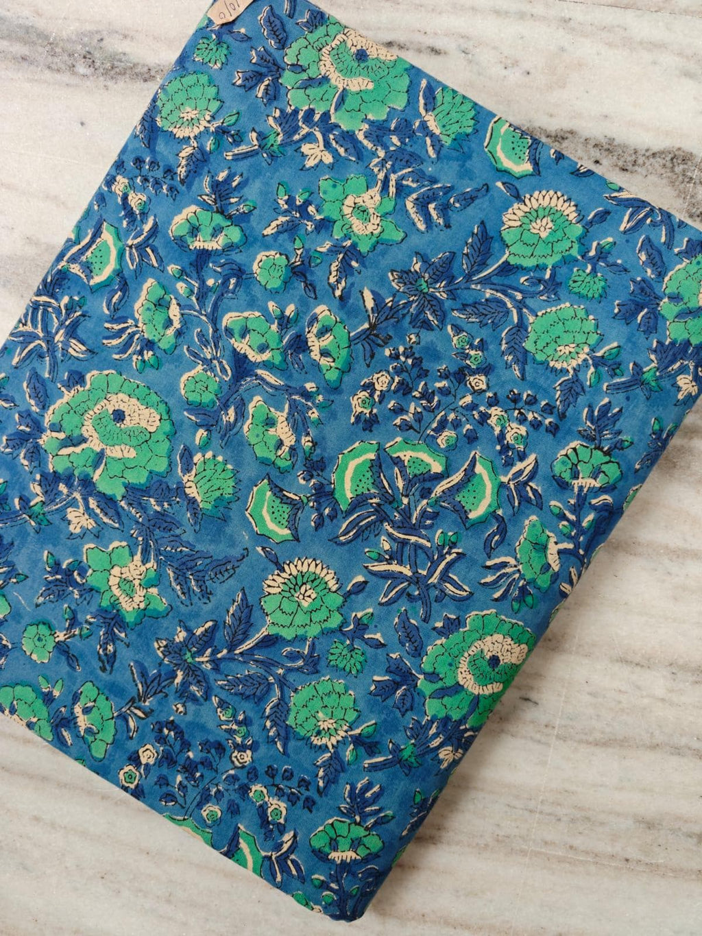 Blue Green Floral Cotton Fabric, Indian Block Print Fabric, Botanical Cotton Textile, Hand Block Style Fabric, Sewing & Quilting Fabric