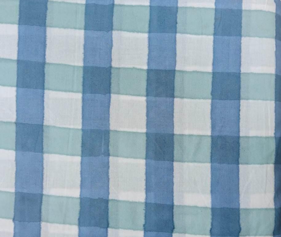 Blue Green Gingham Cotton Fabric, Plaid Checkered Fabric by the Yard, Pastel Blue Cotton Textile, Sewing & Quilting Loose Running Fabric