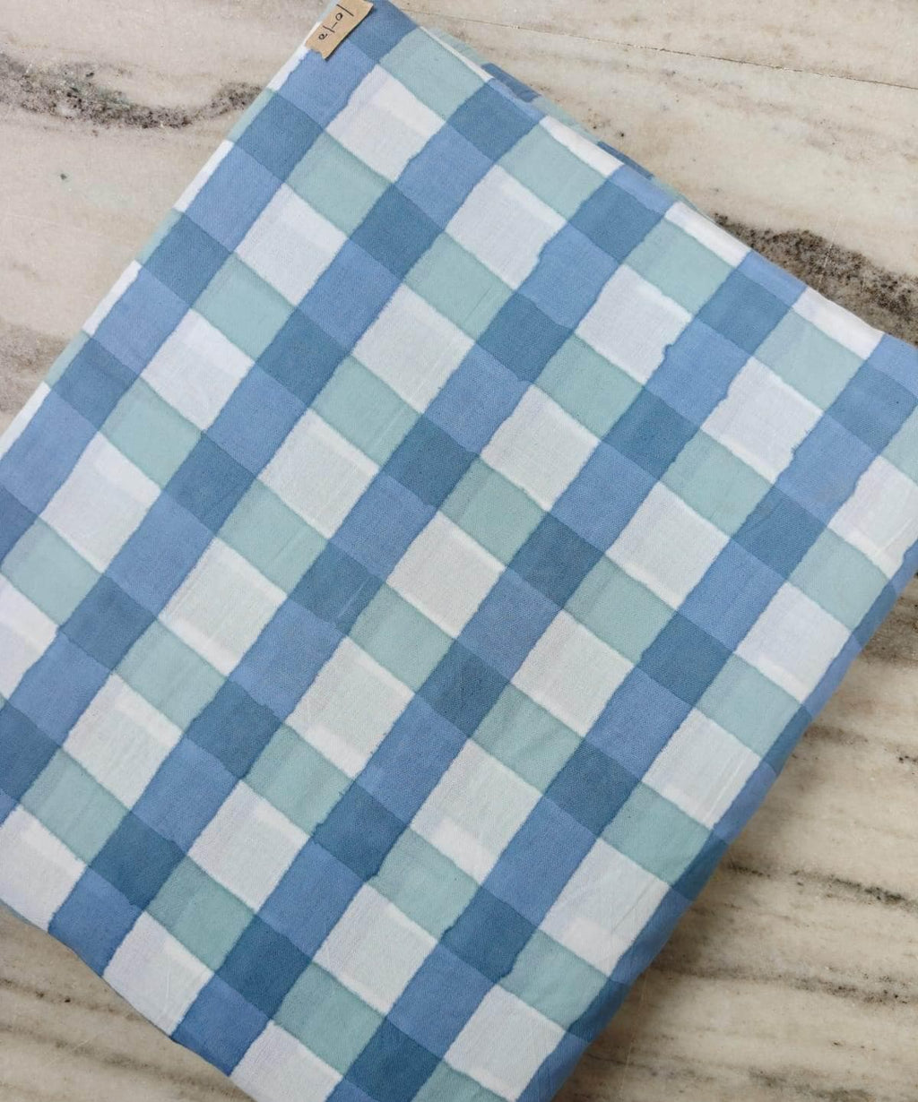 Blue Green Gingham Cotton Fabric, Plaid Checkered Fabric by the Yard, Pastel Blue Cotton Textile, Sewing & Quilting Loose Running Fabric