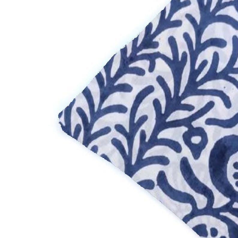 Blue Floral Cushion Cover, Indigo Block Print Pillow Cover, Indian Cotton Throw Pillow, Botanical Vine Decor, Blue White Home Decor, Gifts