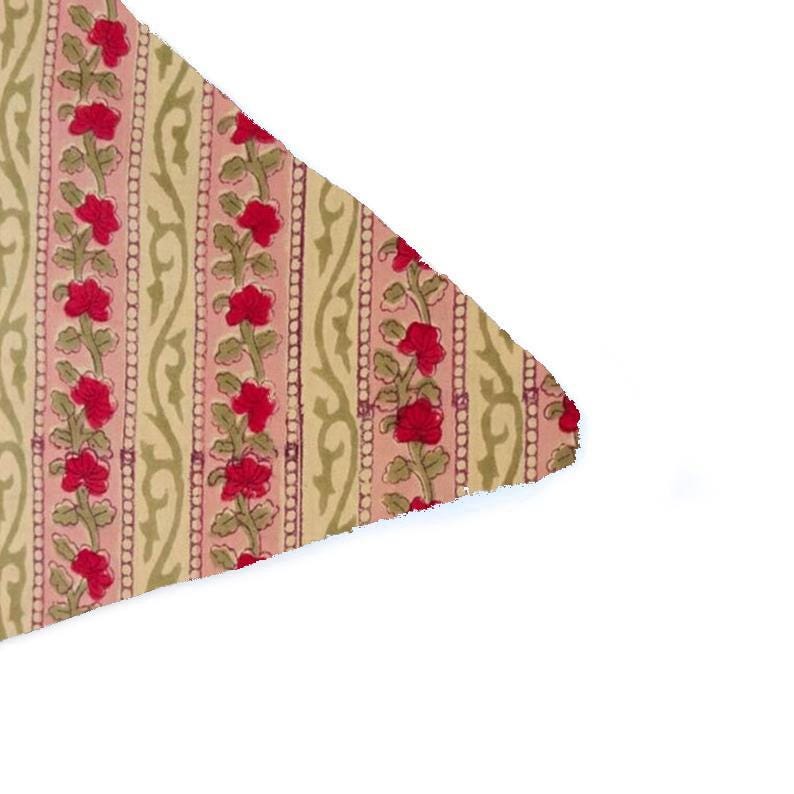 Pink Red Floral Cushion Cover, Beige Striped Pillow Cover, Indian Block Print Pillow, Boho Botanical Throw Pillow, Cotton Home Decor Gifts