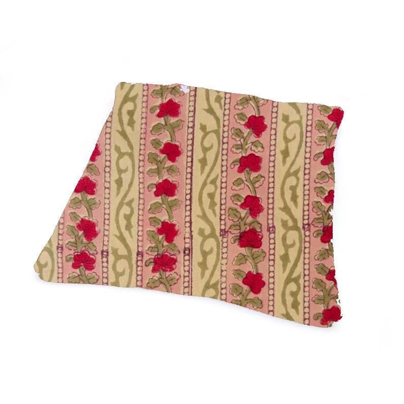 Pink Red Floral Cushion Cover, Beige Striped Pillow Cover, Indian Block Print Pillow, Boho Botanical Throw Pillow, Cotton Home Decor Gifts