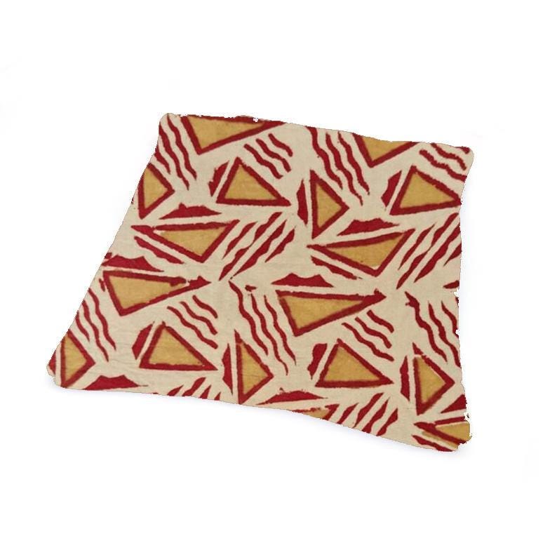 Red Mustard Cushion Cover Fabric, Geometric Triangle Block Print, Indian Cotton Fabric, Handmade Pillow Cover, Boho Home Decor Sewing Fabric