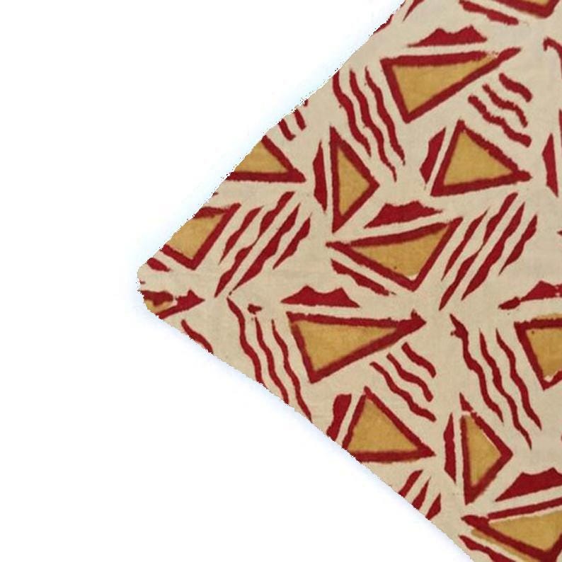 Red Mustard Cushion Cover Fabric, Geometric Triangle Block Print, Indian Cotton Fabric, Handmade Pillow Cover, Boho Home Decor Sewing Fabric