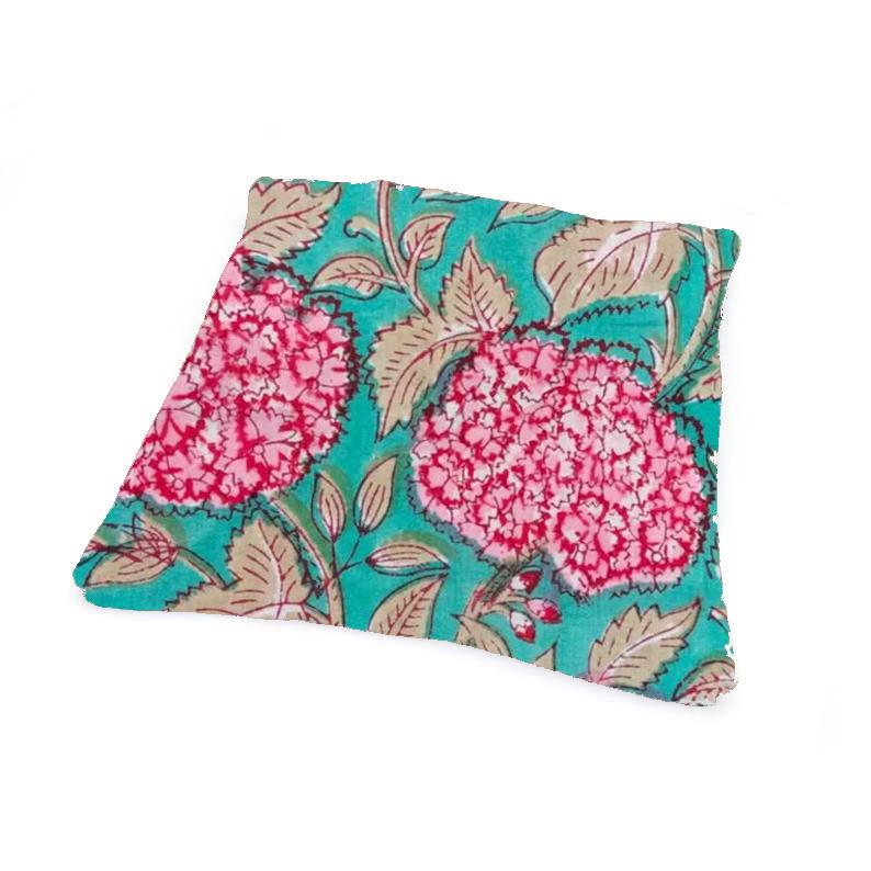Teal Pink Floral Cushion Cover Fabric, Hand Block Print Cotton, Indian Floral Pillow Cover Fabric, Boho Home Decor, Soft Sewing Fabric