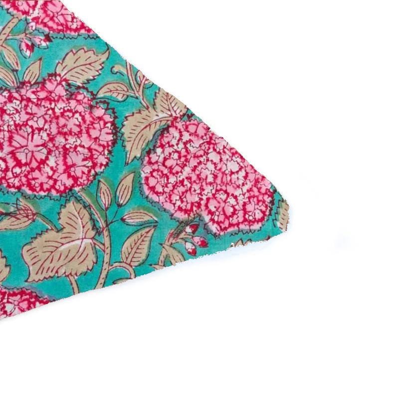 Teal Pink Floral Cushion Cover Fabric, Hand Block Print Cotton, Indian Floral Pillow Cover Fabric, Boho Home Decor, Soft Sewing Fabric