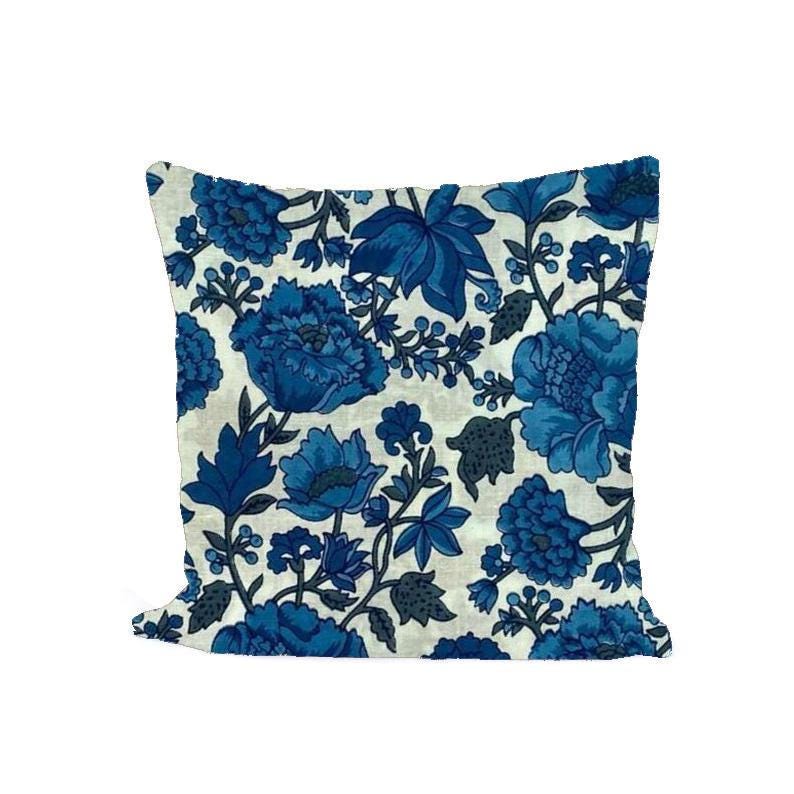 Blue Floral Cotton Fabric by the Yard, Hand Block Print Fabric, Cushion Cover Fabric, Pillow Cover Fabric, Indian Textile, Quilting Cotton