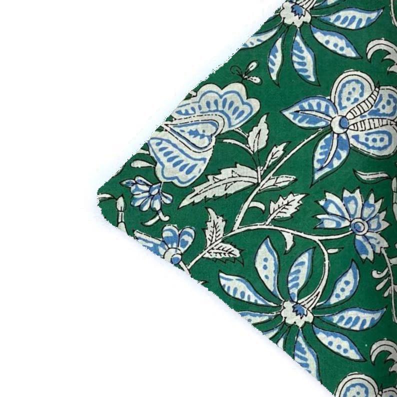 Green Floral Cushion Cover Blue White Block Print Pillow Cover Cotton Cushion Cover Indian Hand Block Print Home Decor Floral Pillow Cover