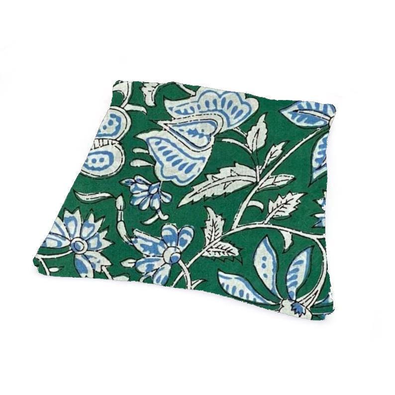 Green Floral Cushion Cover Blue White Block Print Pillow Cover Cotton Cushion Cover Indian Hand Block Print Home Decor Floral Pillow Cover