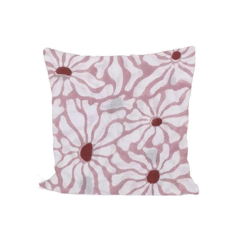 Pink Floral Cushion Cover, Indian Block Print Cotton Pillow Cover, Dusty Rose Flower Throw Pillow, Boho Decorative Home Decor, Gifts