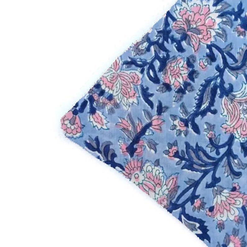 Blue Floral Cushion Cover, Indian Hand Block Print Pillow Cover, 100% Cotton Decorative Throw Pillow, Boho Home Decor, Floral Pillow Case