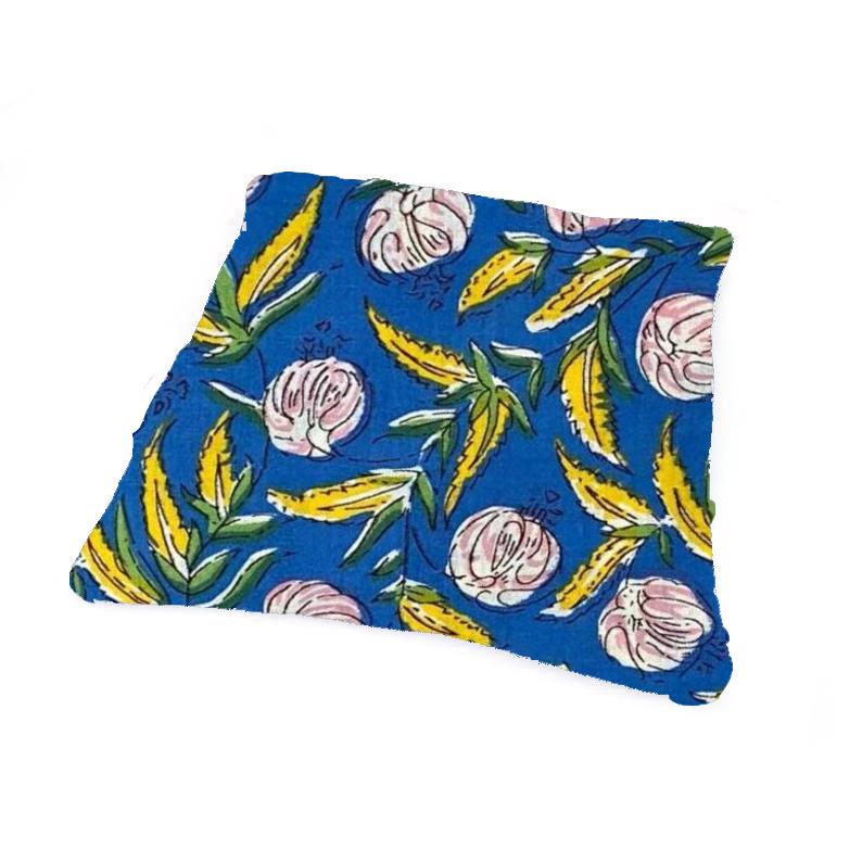 Blue Floral Cushion Cover, Indian Hand Block Print Pillow Cover, Cotton Decorative Pillow, Yellow Leaf Pink Flower Pillow, Boho Home Decor