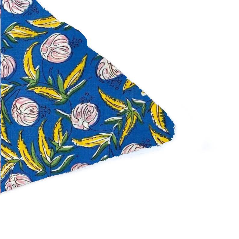 Blue Floral Cushion Cover, Indian Hand Block Print Pillow Cover, Cotton Decorative Pillow, Yellow Leaf Pink Flower Pillow, Boho Home Decor