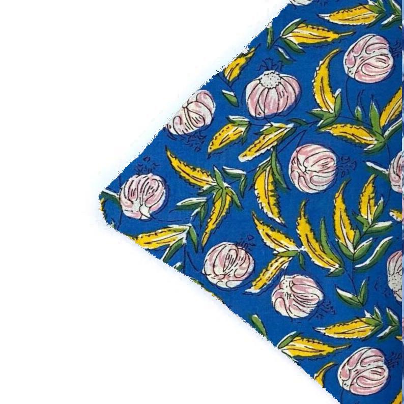 Blue Floral Cushion Cover, Indian Hand Block Print Pillow Cover, Cotton Decorative Pillow, Yellow Leaf Pink Flower Pillow, Boho Home Decor