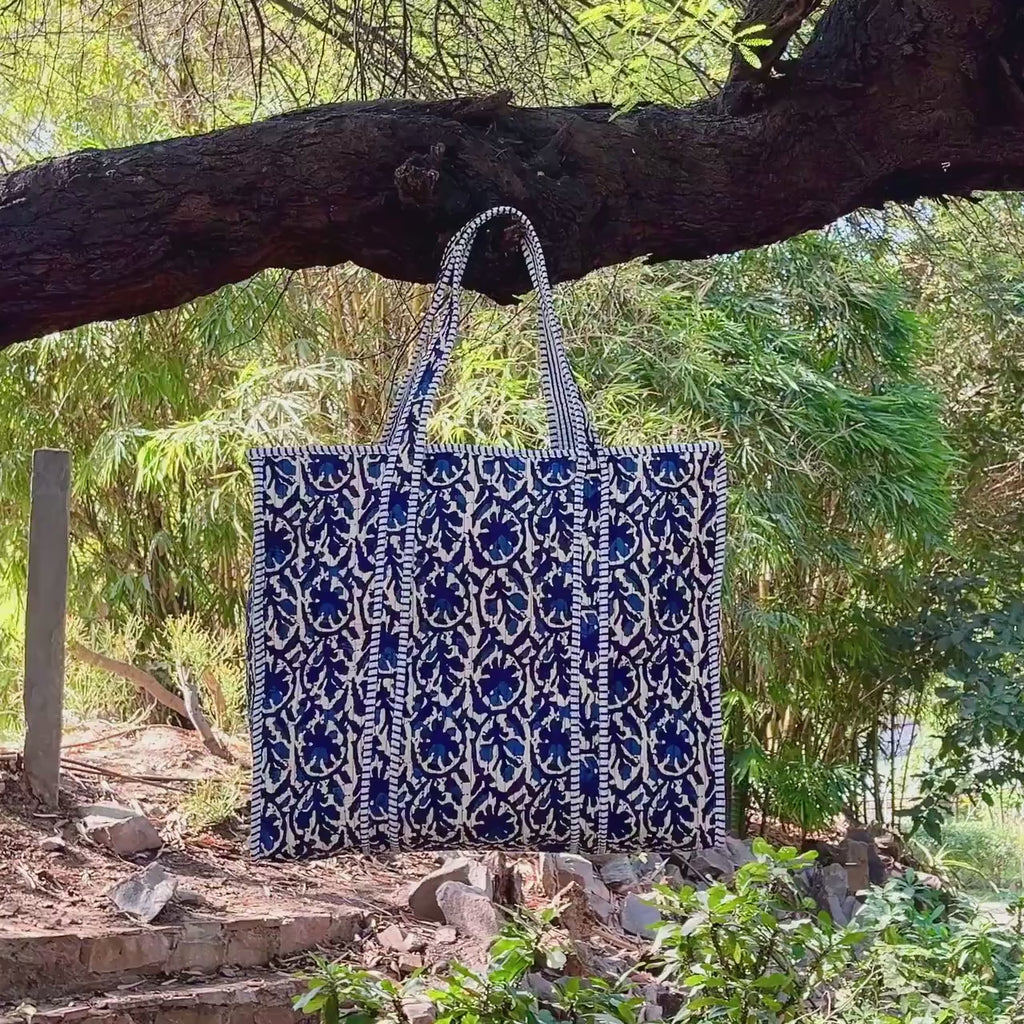 Handmade Cotton Tote Bag | Quilted Block Print Tote | Fabric Shoulder Bag | Boho Everyday Tote | Eco Friendly Gift | Gift For Women's (Copy)